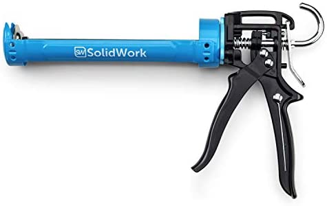 SolidWork Professional Hand Caulking Gun with Highest 24:1 Thrust Ratio | Caulk Gun for processing all 10oz Sealant and Adhesive Cartridges or Tubes | Drip-free Silicone Gun | Blue