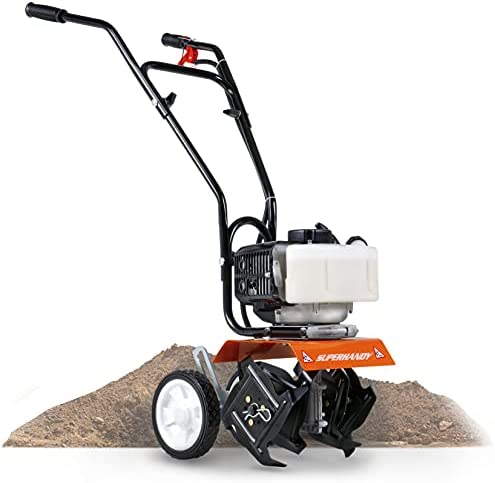 SuperHandy Mini Tiller Cultivator Super Duty 3HP 50cc 2 Stroke Gas Motor 4 Premium Steel Adjustable Forward Rotating Tines for Garden & Lawn, Digging, Weed Removal & Soil Cultivation EPA/CARB
