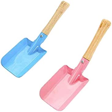 Tomaibaby 2pcs Small Gardening Shovel Metal Candy Color Wooden Handle Flat Trowel Scoop Digging Lawn Tool for Flower Succulent Plant,Random Color