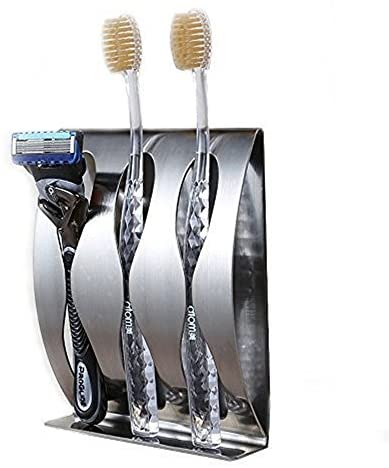 Toothbrush Holder NHSUNRAY Toothpaste Shaving Razor Stand Self Adhesive Wall Mount Stainless Steel Dispenser Durable Bathroom Accessories for Home Storage and Organization (3holes)