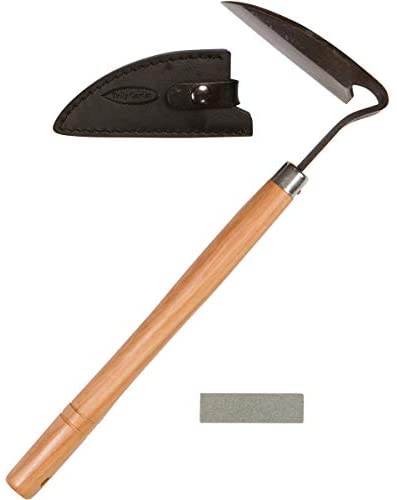 Truly Garden Sickle Style Hand Weeder Tool with Thick Leather Sheath and Sharpening Stone