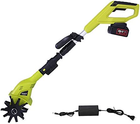 Vilobos 20V Cordless Electric Garden Tiller/Cultivator Height Adjustable with 2.0 Ah Lithium Battery and Charger -Chartreuse