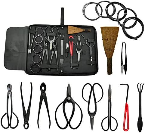 Voilamart 10 Pieces Gardening Bonsai Tool Sets Carbon Steel Garden Plant Trimming Kit Scissor Cutter Shear Heavy Duty Nylon Case Outdoor Entrenching Tools