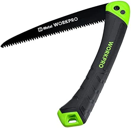 WORKPRO Folding Saw, Small Hand Pruning Saw with 7 Inch Blade – Portable Camping Saw with Triple Cut Teeth for Trees Trimming Branches Cutting Gardening Hunting, Push Button Lock