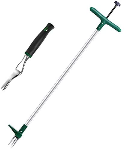 Walensee Stand Up Weeder and Weed Puller, Stand up Manual Weeder Hand Tool with 3 Claws, Stainless Steel and High Strength Foot Pedal, Weed Puller (Combo Pack – Stand Up Weeder & Hand Weeder)