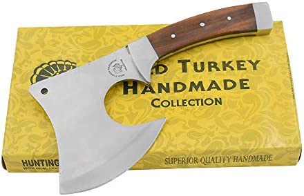 Wild Turkey Handmade Stainless Steel Collection Wood Handle Hatchet w/Leather Sheath Outdoors Hunting Camping Axe
