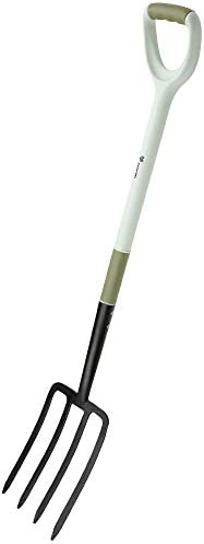 Worth Spading Garden Fork, 44″ Digging Pitch Fork for Gardening, 4-Tine Potato Pitchfork Mulching Compost Carbon Steel Heavy Duty with Plastic-Coated Steel Long Handle