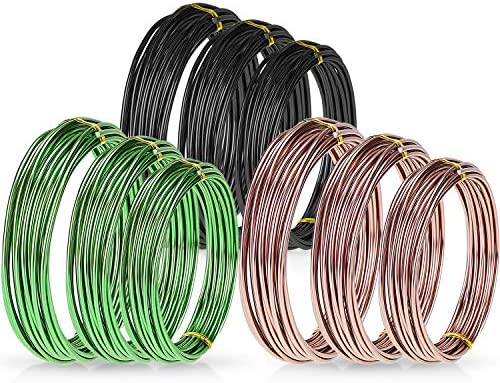 Zhanmai 9 Rolls Bonsai Wires Anodized Aluminum Bonsai Training Wire with 3 Sizes (1.0 mm, 1.5 mm, 2.0 mm), Total 147 Feet (Black, Brown, Green)