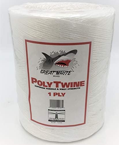 1-Ply Poly Twine, Great White 6,500ft. Premium Tying Twine, Tie Wrap, Bundle Cardboard, Tiger Twine, Wrap, Center top pull box, strong, Chemical & Moisture Resistant, Heavy Duty, Economical(White)