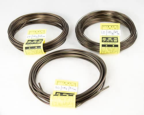 3 Mix 100 g/Roll Genuine Japanese Aluminum Dark Brown Bonsai Training Wire – 1.0 mm / 2.0 mm / 3.0 mm