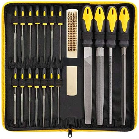 19Pcs Swiss Pattern Files Set with Carry Case, 4 Pcs High Carbon-Steel Flat/Triangle/Half-Round/Round Large File and 14pcs Needle Files for Woodwork, Metal, Model & Hobby Applications