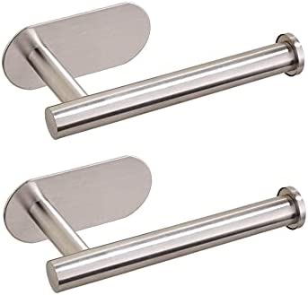 2 Pack Adhesive Toilet Paper Holder, 3M Sticky on Wall, No Drill Required, Silver Brushed Nickel 304 Stainless Steel Anti-Corrosion and Rust-Proof, Bathroom Wall Mount Roll Holders