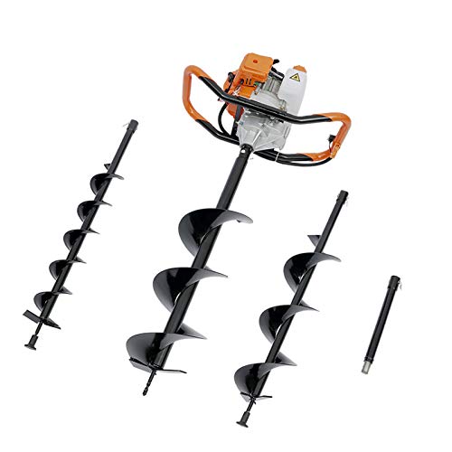 2021 New Earth Auger 2-Stroke 52cc Gas Powered Auger Post Hole Digger with 3 Bits (4″, 6″ and 8″) + 12″ Extension Pole Petrol Set Into The Ground Fence Posts Poles Trees Shrubs 1.9KW/7500RPM,for Plants