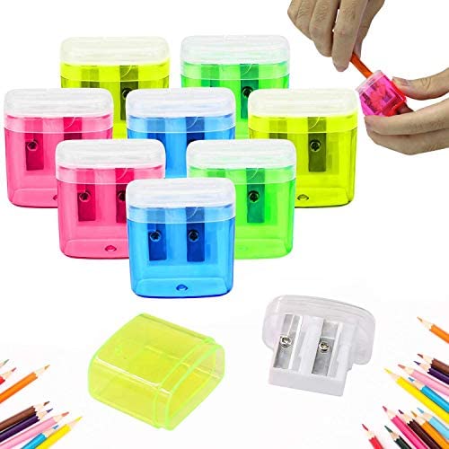 24 Pack Dual Hole Pencil Sharpener Manual Pencil Sharpeners with Lid for School Home Office Using,ForTomorrow Assorted Bulk Hand Held Pencil Sharpener (24 Assorted Packs with Lid)