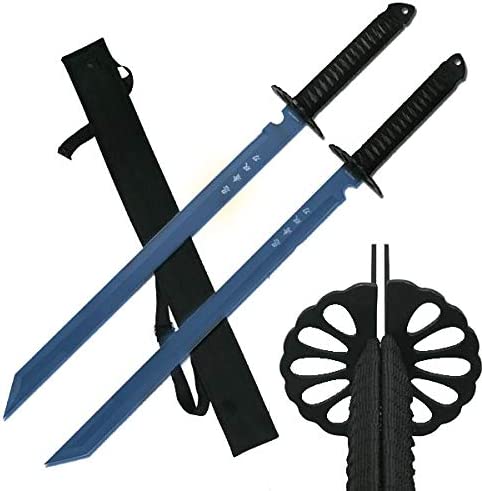 26″ 2 PCS set. Full Tang Machetes, Ninja Machetes, Tactical Machetes. For Outdoor Camping and Cosplay (Blue-77)