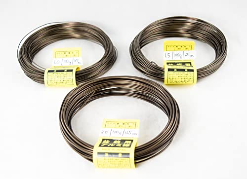 3 Mix 100 g/Roll Genuine Japanese Aluminum Dark Brown Bonsai Training Wire – 1.0 mm / 1.5 mm / 2.0 mm