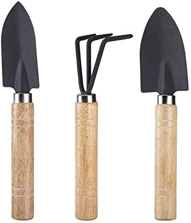 3-Piece Mini Garden Plant Tools Sets, Small Shovel Rake Spade Wood Handle for Loose Succulents Potted Flower Seedling Soil Garden Tool Sets