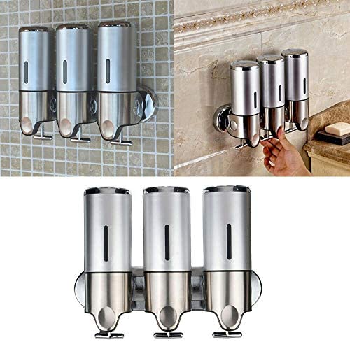 3×500ml Chamber Wall Mounted Bathroom Shower Pump Dispenser and Organizer – Holds Shampoo, Soap, Conditioner, Shower Gel, Lotion – Clear Chambers, Push-Button – Suitable for Bathroom Kitchen Hotel Res
