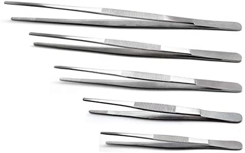 5-Piece Tweezer Set Dressing Thumb Serrated Forceps – FEITA Stainless Steel Surgical Tweezers 5, 6, 8, 10, 12 inch