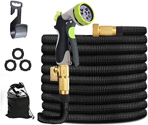 50ft Expandable Garden Hose, Expanding Water with 3/4″ Solid Brass Fittings,Superior Strength Fabric – Flexible Expanding Hose with 8 Function Water Spray Nozzle