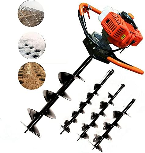 52CC Auger Post Hole Digger, 2 Stroke 2.4HP Petrol Gas Powered Earth Digger Post Hole Digger with 3 Auger Drill Bits (4“ 6″ 8″) and 12″ Extension Rod, for Farm Garden Plant