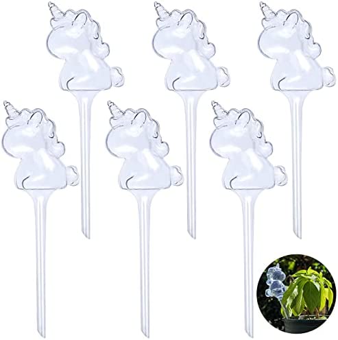 6Pcs Large Plant Watering Globes Automatic Watering Bulbs Clear Self-Watering Globe Self-Watering Stake Balls Unicorn Garden Water Device Vacation Houseplant Waterer Flower Water Drip Irrigationdevice