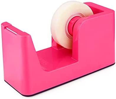 ABEL SimpleWork Desktop Tape Dispenser, Pink, 1 in Core, Non-Skid Weighted Base, Tape Cutter for Office, Home, School, and Crafts