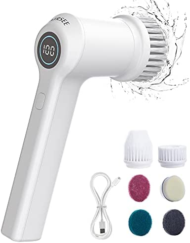 AIRSEE Electric Spin Scrubber for Bathroom Bathtub, Cordless Power Spinning Scrub Brush, Handheld Shower Cleaner Brush with 6 Replaceable Brush Heads for Tile, Tub, Dish, Sink, Grout, Wall, Kitchen