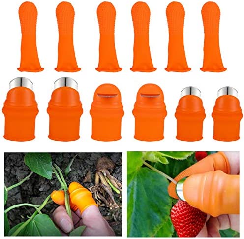 ANPHSIN 6 Sets Garden Silicone Thumb Knife Tools- Separator Finger Knife Havesting Plant Picking Knife Gardening Gifts Plucking Thumb Finger Cutter for Trimming Garden Plants Strawberry Vegetables