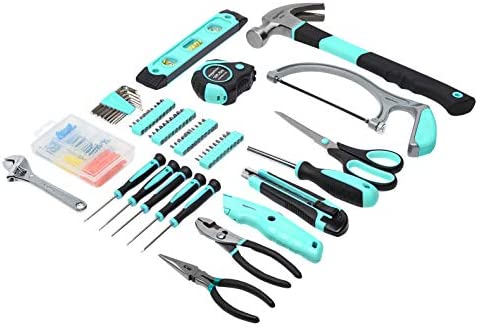 Amazon Basics Household Tool Set with Tool Bag – 165-Piece, Turquoise