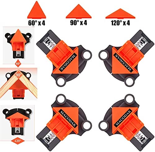 Angle Clamp,Corner Clamp Tools with 12PCS 60/90/120 Degree Replaceable Right Angle Clamp ,Multi-angle Corner Clamp Kits for Woodworking, Welding, Drilling,Making Cabinets,Photo Framing