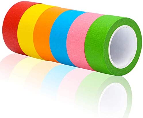 Aunifun 6 Pieces 2 Inches Colored Masking Tape Rainbow Masking Tape Labeling Tape Graphic Art Tape Roll for Fun DIY Arts Supplies Kit, 6 Colors
