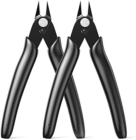 BOENFU 2 Pack 5in Small Wire Cutters Zip Tie Cutters Plastic Snips Jewelry, 3d Printer Clippers Model Snippers Precision Nippers Side Cutters Flush Cutters with Spring, Black