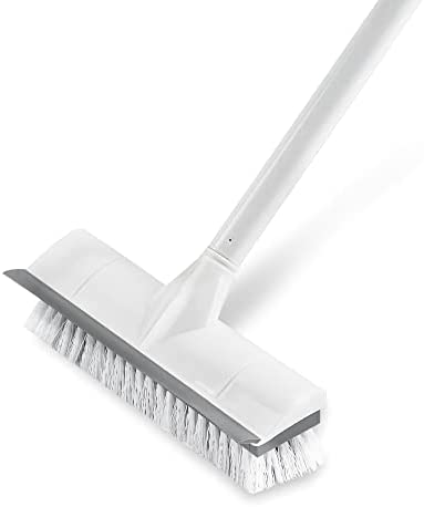 BOOMJOY Floor Scrub Brush with Long Handle -50″ Stiff Brush, 2 in 1 Scrape and Brush,Tub and Tile Brush for Cleaning Bathroom, Patio, Kitchen, Wall and Deck