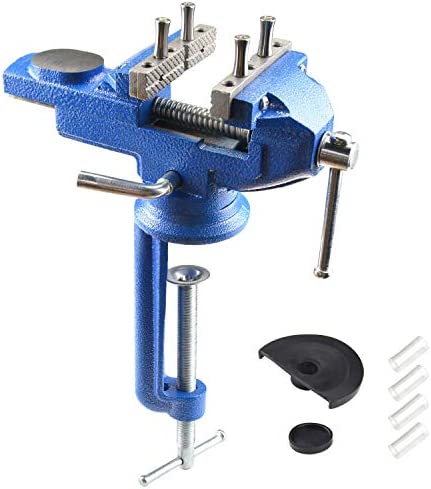 Bench Vise with Clamp Post Universal 3 Inch Bench Clamps 360° Swivel Base Home Vise for Holding Irregular Objects Heavy Duty Table Vice with Longer Clamping Distance for Woodworking, Drilling, etc.