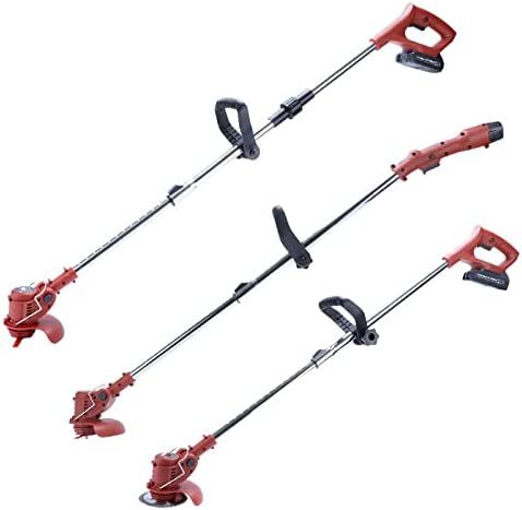 Brush Cutter Weed Wacker Lawn Tool, Manual Lawn Edger for Lawn, Yard, Garden, Shrub Trimming and Pruning (Red w/Batteries)