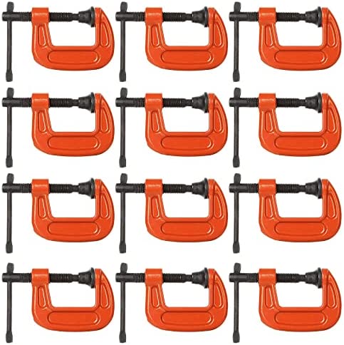 CYEAH 12-Pack 1 Inch Heavy Duty C Clamp, Small Malleable Iron C-Clamp G Clamp, Up To 1 Inch Jaw Opening, 1 Inch Throat Depth with T-Bar Handle for Woodworking, Welding, Building (Orange)