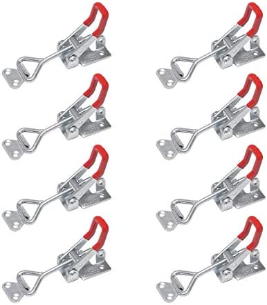 Chfine Adjustable Toggle Clamps with Lock Hole, Hold Down Toggle Clamps Latch Antislip Red Hand Tool Holding Capacity Antislip Horizontal Heavy Duty Toggle Clamp 4002 480lbs Quick Release Tool（8 pack）