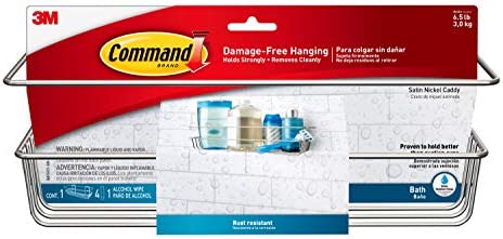 Command Shower Caddy, Satin Nickel, 1-Caddy, 1-Prep Wipe, 4-Water-Resistant Strips, Organize Damage-Free