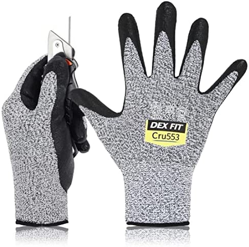DEX FIT Level 5 Cut Resistant Gloves Cru553, 3D Comfort Stretch Fit, Power Grip, Pass FDA Food Contact, Smart Touch