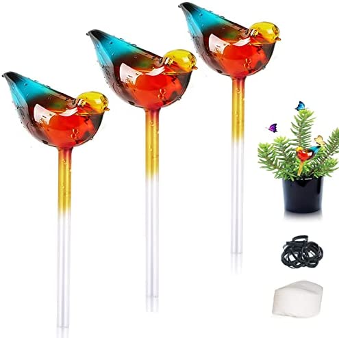 DORAFO Plant Watering Globes,Self Watering Bulbs, 3 Pieces Glass Bird Self Watering Plant Insert for Indoor Flowers and Plants – Colorful