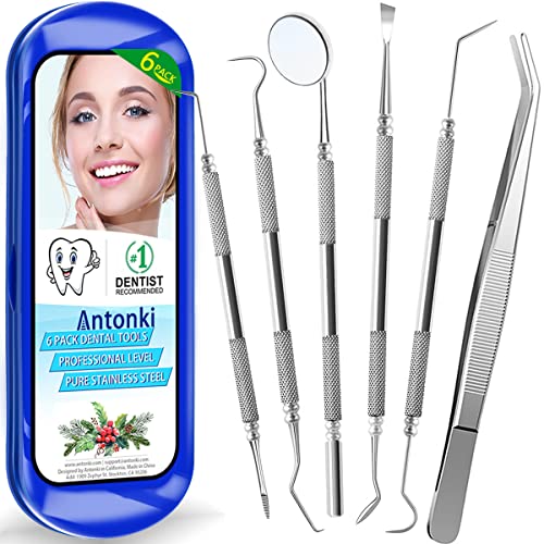 Dental Tools To Remove Plaque and Tartar, Professional Teeth Cleaning Tools, Stainless Steel Dental Hygiene Oral Care Kit with Plaque Remover, Tartar Scraper, Tooth Scaler, Dental Pick – with Case
