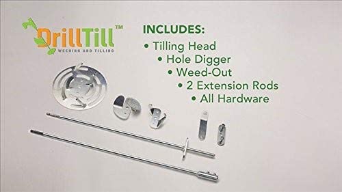 Drill Till, 3 Tools in 1, The Smartest Gardening Tool for Weeding,Tilling and Bulb Planting|Includes Hole Digger, Weeder, Tiller &2 Rods|for Use with Cordless Drill/Screwdriver(not Included)