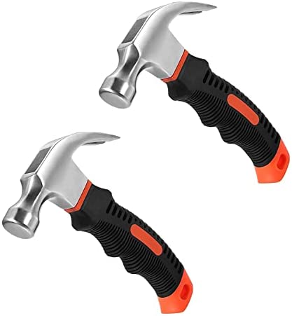 EWONICE 2Pack 8Oz Stubby Claw Hammer, Multifunction Small Mini Fiberglass Hammer with Comfort Grip Handle, Bright Polished Head for Home Repair, DIY, Building, Woodwork and Outdoor Camping