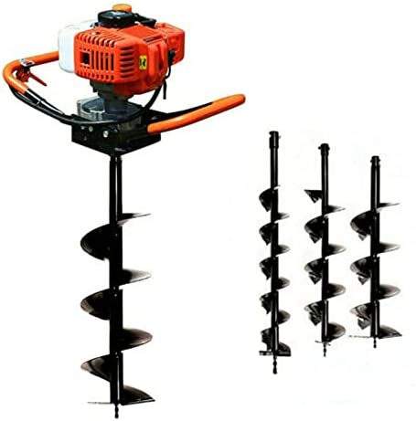 Eapmic Gas Powered Earth Auger Post Hole Digger, 52CC 2.5HP One Man Fence Post Hole Auger 2-Stroke Air-Cooled Post Digging Machine with 3 Drill Bits 4″/6″/8″ and 12″ Extension Bar