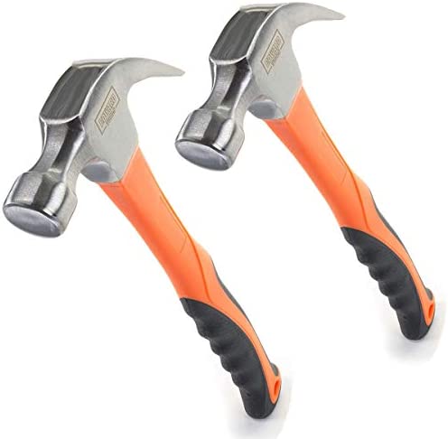 Edward Tools 16 oz Claw Hammer with Fiberglass Handle (Pack of 2) – All Purpose Hammer with Forged Hardened Steel Head – Ergo Shock Absorbing Rubber Grip
