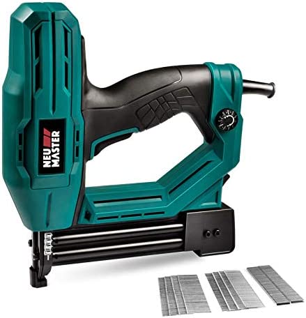 Electric Brad Nailer, NEU MASTER NTC0040 Electric Nail Gun/Staple Gun for Upholstery, Carpentry and Woodworking Projects, 1/4” Narrow Crown Staples 200pcs and Nails 800pcs Included