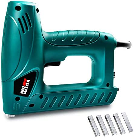 Electric Brad Nailer, NEU MASTER Staple Gun N6013 with Contact Safety and Power Adjustable Knob for Upholstery and Home Improvement, Includes 336pcs Staples and 200pcs Nails