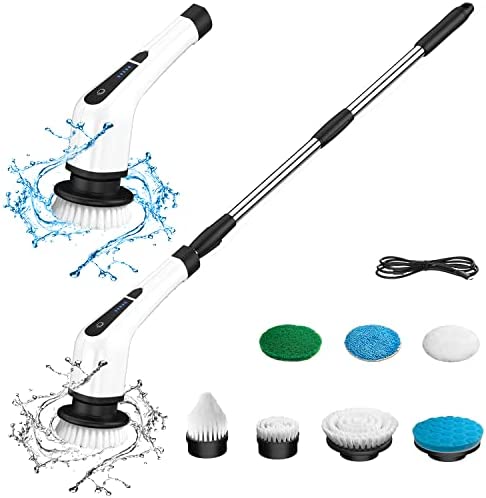 Electric Spin Scrubber, Electric Bathroom Cleaning Brush, LHPY Upgraded Version with 7 Replacement Brush Heads and Extension Handle, Suitable for Cleaning Walls, Floors, bathrooms, Kitchens, Cars