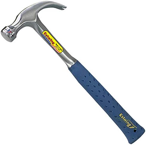 Estwing Hammer – 16 oz Curved Claw with Smooth Face & Shock Reduction Grip – E3-16C, Silver